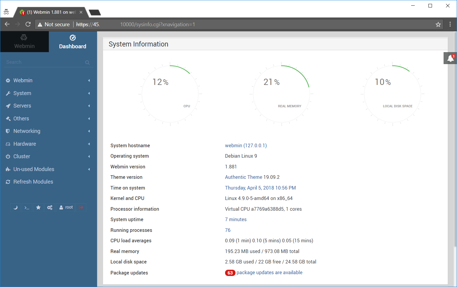 Webmin - Server status